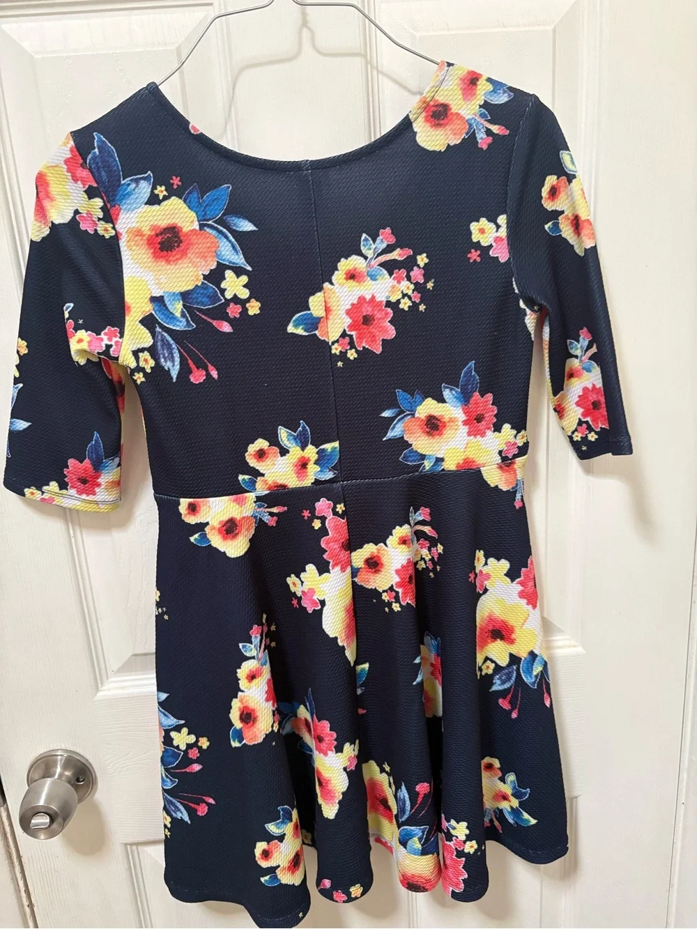 Justice Navy Floral Fit & Flare Dress with Pink, Yellow & Blue Blooms